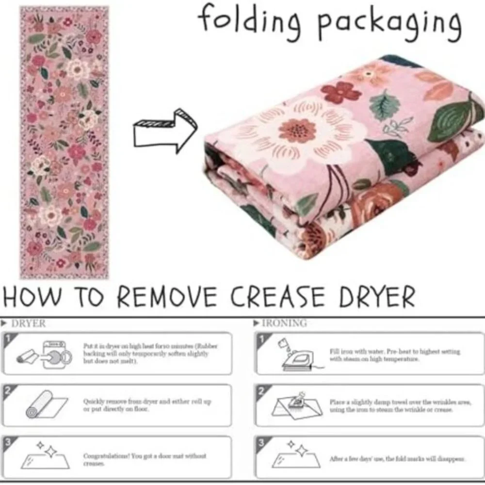 Non Slip 2 x 6 Pink Washable Runner Rugs with Rubber Backing Soft Floral Carpet